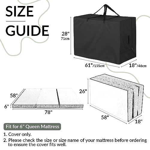 Joymo Folding Mattress Storage Bag for 6" Queen, Waterproof Foldable Mattress Cover for Moving, Heavy Duty Dustproof Floor Mattress Carry Case (28"x61"x18")