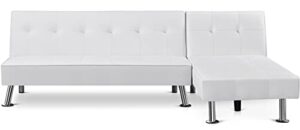 yaheetech convertible sectional sofa couch modern faux leather couch with chrome metal legs l shaped sofa bed with chaise for living room white