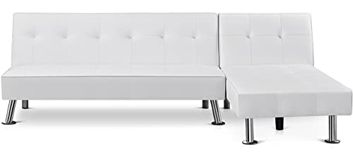 Yaheetech Convertible Sectional Sofa Couch Modern Faux Leather Couch with Chrome Metal Legs L Shaped Sofa Bed with Chaise for Living Room White