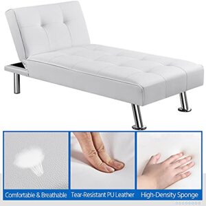 Yaheetech Convertible Sectional Sofa Couch Modern Faux Leather Couch with Chrome Metal Legs L Shaped Sofa Bed with Chaise for Living Room White