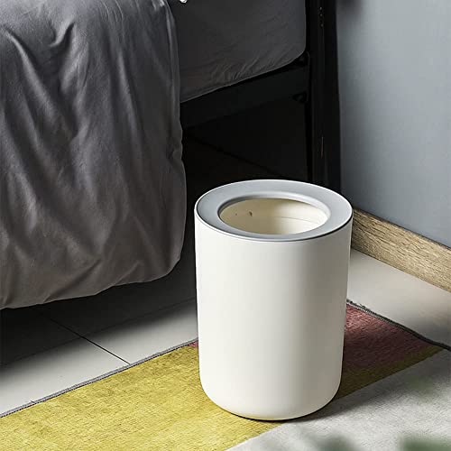 ETRAVEL Storage Box with Lid, Bin Made of Bamboo and Plastic, Bathroom Storage Pot Cosmetics Make-Up, Round Plastic Cotton Bud Cotton Pad Holder for the Bathroom--12L (White wood grain cover)