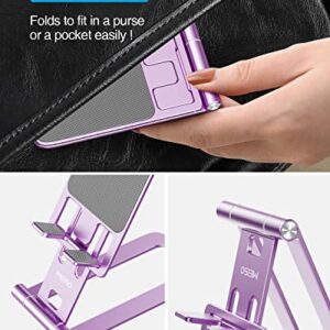 MEISO Cell Phone Stand, Fully Foldable Phone Holder for Desk, Desktop Mobile Phone Cradle Dock Compatible with iPhone, Samsung Galaxy, iPad Mini, Tablets Up to 10” (Lilac Purple)