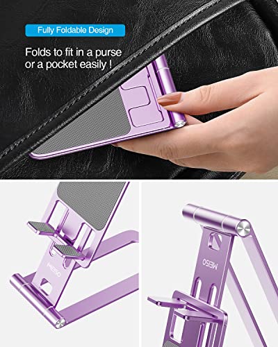 MEISO Cell Phone Stand, Fully Foldable Phone Holder for Desk, Desktop Mobile Phone Cradle Dock Compatible with iPhone, Samsung Galaxy, iPad Mini, Tablets Up to 10” (Lilac Purple)