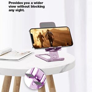 MEISO Cell Phone Stand, Fully Foldable Phone Holder for Desk, Desktop Mobile Phone Cradle Dock Compatible with iPhone, Samsung Galaxy, iPad Mini, Tablets Up to 10” (Lilac Purple)