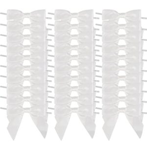 aimudi white satin ribbon twist tie bows 3.5" pretied bows premade craft bows for treat bags cake pop gift wrapping basket wedding favors cookie candy bagging baby shower - 50 counts