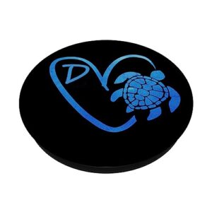 Blue Green Sea Turtle Heart Letter D Initial Name Monogram PopSockets Swappable PopGrip