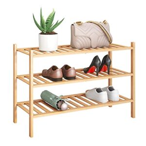 bmosu 3-tier bamboo shoe rack premium stackable shoe shelf storage organizer for hallway closet living room entryway organizer (natural bamboo)