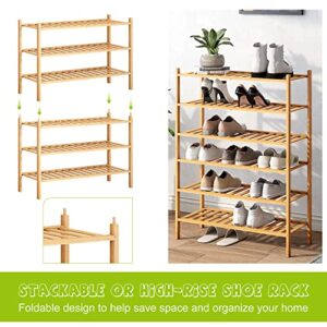 BMOSU 3-Tier Bamboo Shoe Rack Premium Stackable Shoe shelf Storage Organizer For Hallway Closet Living Room Entryway Organizer (Natural Bamboo)