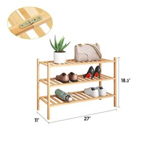 BMOSU 3-Tier Bamboo Shoe Rack Premium Stackable Shoe shelf Storage Organizer For Hallway Closet Living Room Entryway Organizer (Natural Bamboo)