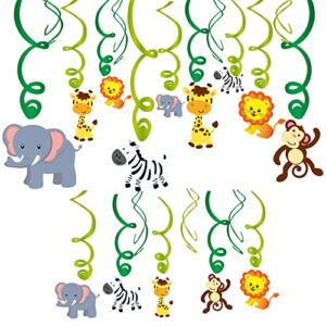 uomnicue safari animals hanging swirl decorations,30 pcs jungle themed foil swirls ceiling streamers for kids boys girls wild one safari party supplies birthday baby shower home classroom decoration