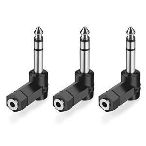 willizter right angled 6.35mm 0.25 inch trs 3 pole male to 3.5mm female 90 degree adapter converter extension extender stereo auxiliary aux headphone audio jack plug wire cord 3 pack