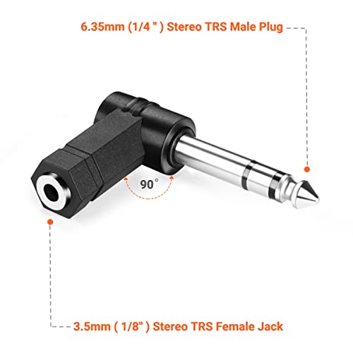 WILLIZTER Right Angled 6.35mm 0.25 inch TRS 3 Pole Male to 3.5mm Female 90 Degree Adapter Converter Extension Extender Stereo Auxiliary AUX Headphone Audio Jack Plug Wire Cord 3 Pack