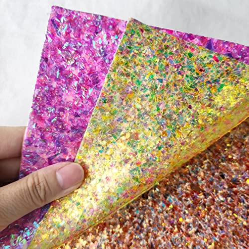 10 Pack Chunky Crude Glitter Faux Leather Sheets Iridescent Christmas Glitter Leather Sheets for Earring Keychains Craft Sewing Fabric,A4 Size,30cmx21cm