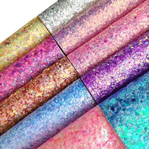 10 Pack Chunky Crude Glitter Faux Leather Sheets Iridescent Christmas Glitter Leather Sheets for Earring Keychains Craft Sewing Fabric,A4 Size,30cmx21cm