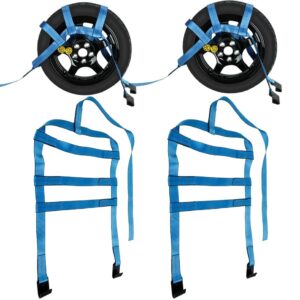 Set of 2 Tow Dolly Straps with Flat Hook,Blue Basket Strap,Fits Most 16-20" Tires Webbing Ratchet Straps…