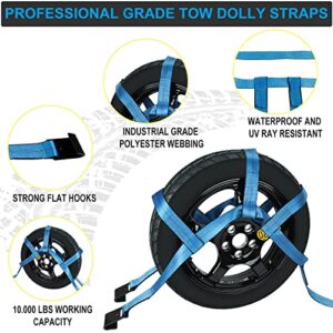 Set of 2 Tow Dolly Straps with Flat Hook,Blue Basket Strap,Fits Most 16-20" Tires Webbing Ratchet Straps…