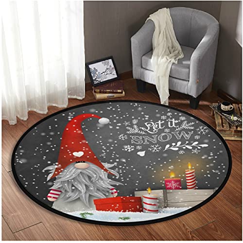 Winter Gnome Quotes Cute Area Rug Let It Snow Round Circle Floor Mat 3ft Area Carpet for Home Dining Living Room Holiday Seasonal Decor Soft Non Skid