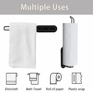 Paper Towel Holder Under Cabinet Mount - Self Adhesive Napkin Roll Holder Stick on Wall, Stainless Steel Black