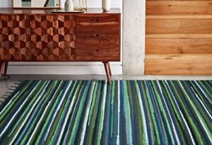 aitik chindi rag rug - handmade reversible - boho farmhouse rustic area runner rug for living room kitchen entryway - 28"x72" (2'4"x6') - green