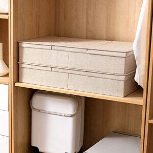 2Pack Under Bed Storage Bins With Lids Carry Handles Linen Fabric Foldable Stackable Sturdy Large Capacity Clothes Organizer for Clothing, Shoes, Blankets, Sweaters, Toys (Beige, 32"*17"*6")