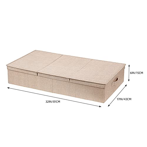 2Pack Under Bed Storage Bins With Lids Carry Handles Linen Fabric Foldable Stackable Sturdy Large Capacity Clothes Organizer for Clothing, Shoes, Blankets, Sweaters, Toys (Beige, 32"*17"*6")