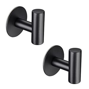aquaterior 2 pack matte black towel hooks stainless steel coat robe clothes hook wall mount heavy duty adhesive holder for bathroom kitchen garage