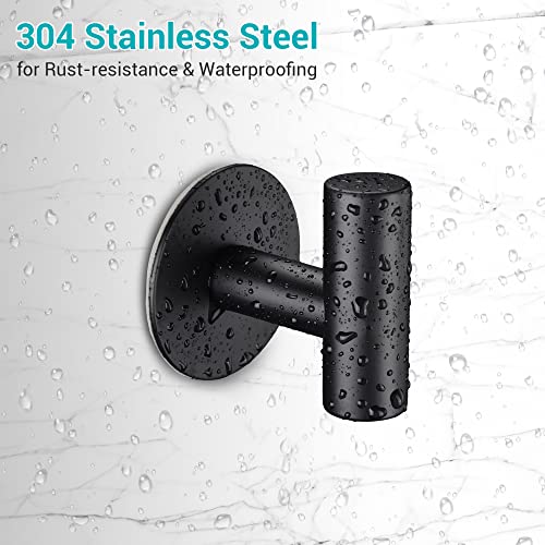 Aquaterior 2 Pack Matte Black Towel Hooks Stainless Steel Coat Robe Clothes Hook Wall Mount Heavy Duty Adhesive Holder for Bathroom Kitchen Garage