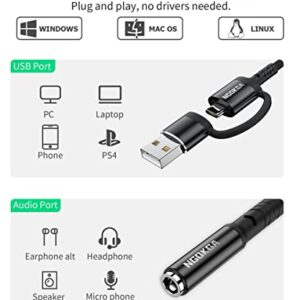 USB to 3.5mm Jack Audio Adapter USB C to 3.5mm Female AUX Adapter USB A Sound Card TRRS 4 Pole for Headphone Speaker PS4 PS5 PC Compatible with Pixel 5 4 3 XL Samsung Galaxy S21 S20 FE and More