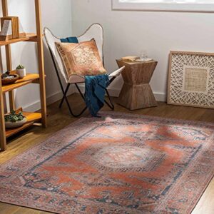 mark&day washable area rugs, 5x7 mackey traditional burnt orange area rug, orange/beige carpet for living room, bedroom or kitchen (5'3" x 7'3", machine washable)