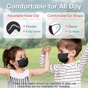 Medtecs Kids Face Mask Disposable - 2 Sizes Option (Child/Youth) 50 PCs - Comfy 3-Ply Breathable Children Masks, The Better & Safer Choice - Youth | Black