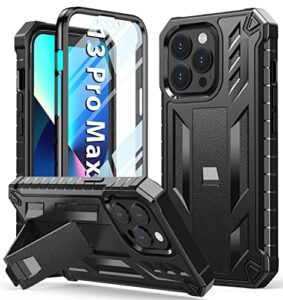 soios for iphone 13 pro max case: built in kickstand - military grade shockproof durable protective phone cover | heavy duty drop proof full protection tpu bumper hard rugged case 6.7 inch 2021 black