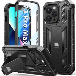 SOiOS for iPhone 13 Pro Max Case: Built in Kickstand - Military Grade Shockproof Durable Protective Phone Cover | Heavy Duty Drop Proof Full Protection TPU Bumper Hard Rugged Case 6.7 inch 2021 Black