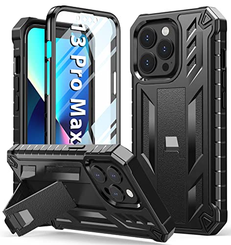 SOiOS for iPhone 13 Pro Max Case: Built in Kickstand - Military Grade Shockproof Durable Protective Phone Cover | Heavy Duty Drop Proof Full Protection TPU Bumper Hard Rugged Case 6.7 inch 2021 Black