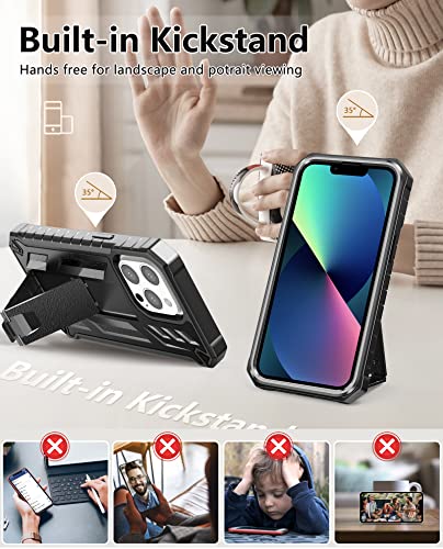 SOiOS for iPhone 13 Pro Max Case: Built in Kickstand - Military Grade Shockproof Durable Protective Phone Cover | Heavy Duty Drop Proof Full Protection TPU Bumper Hard Rugged Case 6.7 inch 2021 Black