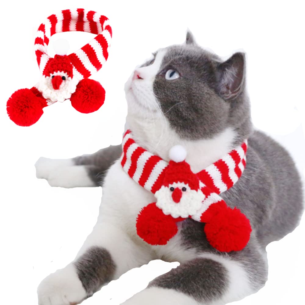 ANIAC Pet Christmas Scarf WithXmas Tree and Pompom Decor Doggy Soft Bandana Warm Neck Accessories Holiday Festive Outfits for Cats Puppy Kitten and Small Dogs (Medium, Red)