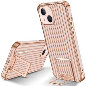 ptuoniu kickstand case compatible with iphone 13 case, [2 ways stand] slim soft anti-scratch full-body shockproof protective case for iphone 13 phone case - rose gold