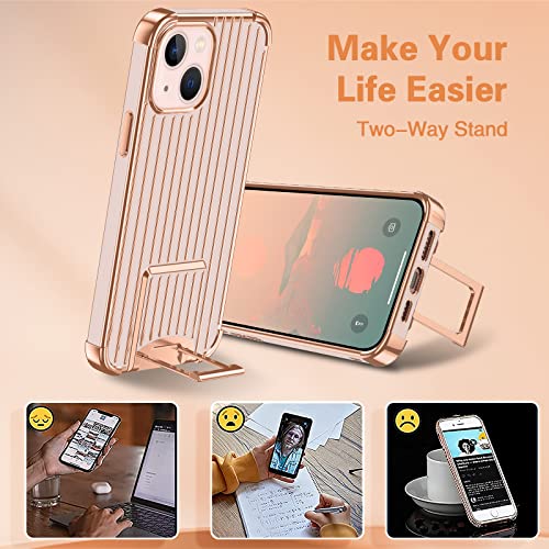 PTUONIU Kickstand Case Compatible with iPhone 13 Case, [2 Ways Stand] Slim Soft Anti-Scratch Full-Body Shockproof Protective Case for iPhone 13 Phone Case - Rose Gold