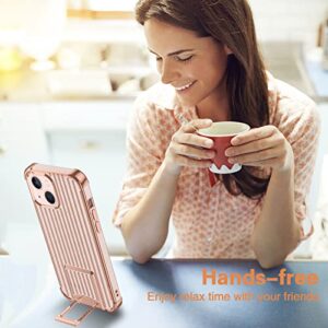 PTUONIU Kickstand Case Compatible with iPhone 13 Case, [2 Ways Stand] Slim Soft Anti-Scratch Full-Body Shockproof Protective Case for iPhone 13 Phone Case - Rose Gold