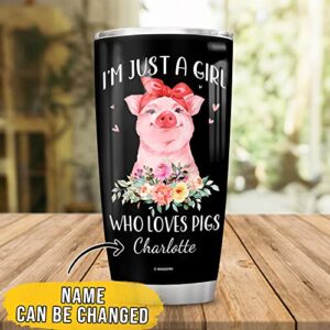 Wassmin Personalized Pig Tumbler Cup With Lid 20 oz 30 oz Custom Name Just A Girl Who Loves Pigs Stainless Steel Double Wall Vacuum Tumblers Coffee Travel Mug Birthday Christmas Gifts For Women Girls