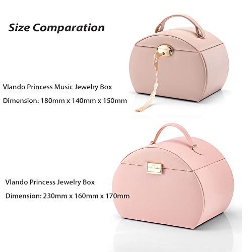 Vlando Ballerina Music Jewelry Organizer, Leather Necklaces Rings Hair-Rings Storage Case Holder, Gift for Kids Girls, Pink