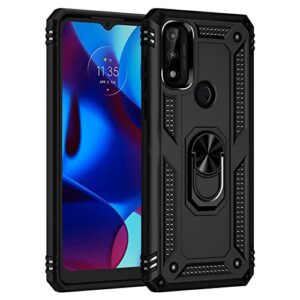 for Moto G Pure Case, Moto G Power 2022 case with Screen Protector [Military Grade 16ft. Drop Tested] Magnetic Ring Holder Kickstand Protective Phone Case for Motorola Moto G Pure 2021, Black