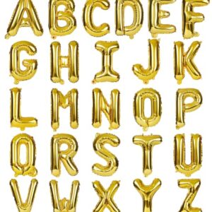 LIOZEOKUN Letter Balloons 16 Inch Mylar Foil Alphabet Letter A-Z Balloons Set for Wedding Birthday Party Decoration Banner Custom Phrase 26 Pieces (Gold)