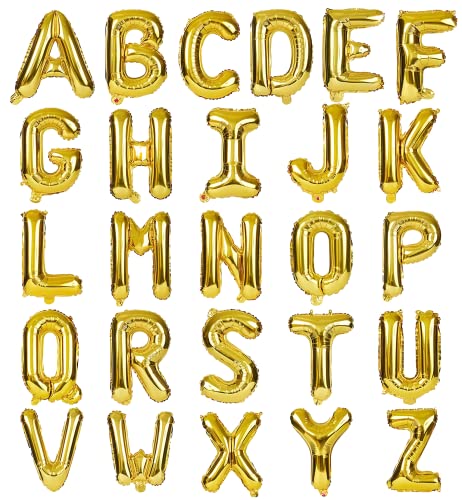 LIOZEOKUN Letter Balloons 16 Inch Mylar Foil Alphabet Letter A-Z Balloons Set for Wedding Birthday Party Decoration Banner Custom Phrase 26 Pieces (Gold)