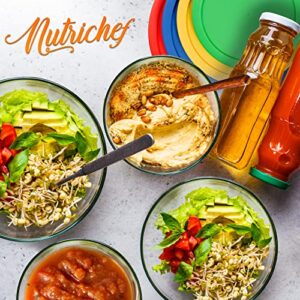 NutriChef Glass Mixing Bowl Set - 4 Sets Stackable Superior Premium Meal-prep Container w/Airtight Locking Lid, BPA-Free Leakproof, Freezer-to-Oven-Safe, For Food Preparation/Storage, Dishwasher Safe