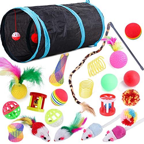 22 Pcs Cat Toys for Indoor Cats Kitten, Cat Tunnel Mouse Toy, Kitten Toys Cat Feather Teaser Wand Spring Toy