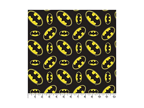 DC Comics 1 Yard Precut Cotton Fabric - Batman Logo Toss 4 pc.