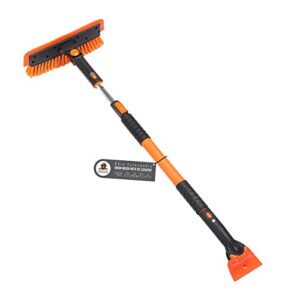 birdrock home 60" extendable snow brush with detachable ice scraper for car | 14" wide squeegee & bristle head | size: truck, car, suv, & rv | aluminum body with ergonomic rubber grip