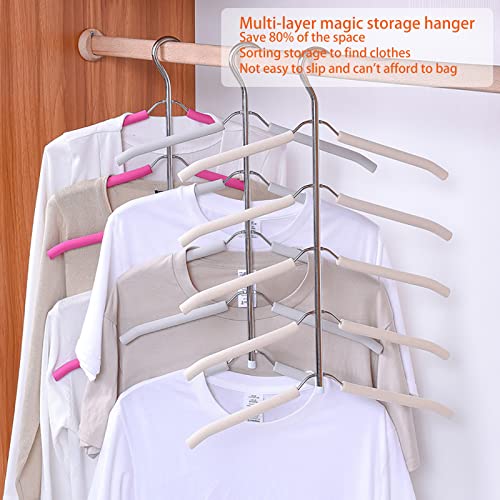 Multi-Layer Clothes Hangers Blouse Tree Hangers 3 Pack 5 in 1 Non Slip Space Saving Stainless Steel Shirt Hangers Closet Organizer（3，Grey）