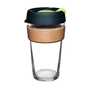 KeepCup Reusable Tempered Glass Coffee Cup | Travel Mug with Spill Proof Lid, Brew Cork Band, Lightweight, BPA Free | Large | 16oz | Deep