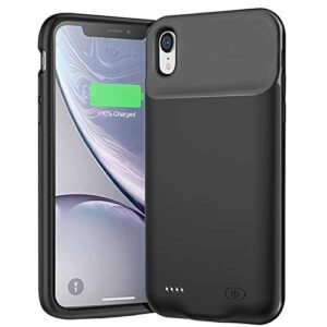 battery case for iphone xr, newest 7000mah slim portable protective charging case compatible with iphone xr (6.1 inch) rechargeable battery pack charger case (black)